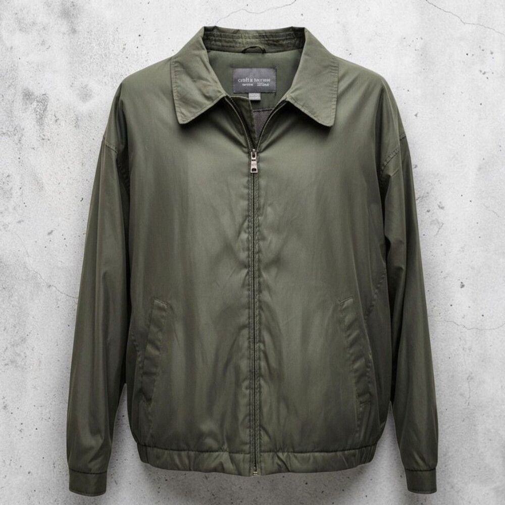 VTG Croft and Barrow Windbreaker Jacket Mens XXL Fleece Lined Green Minimalist
